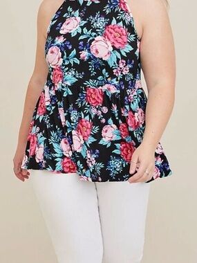 Torrid Super Soft Babydoll Halter Neck Tank Floral Black 00 M